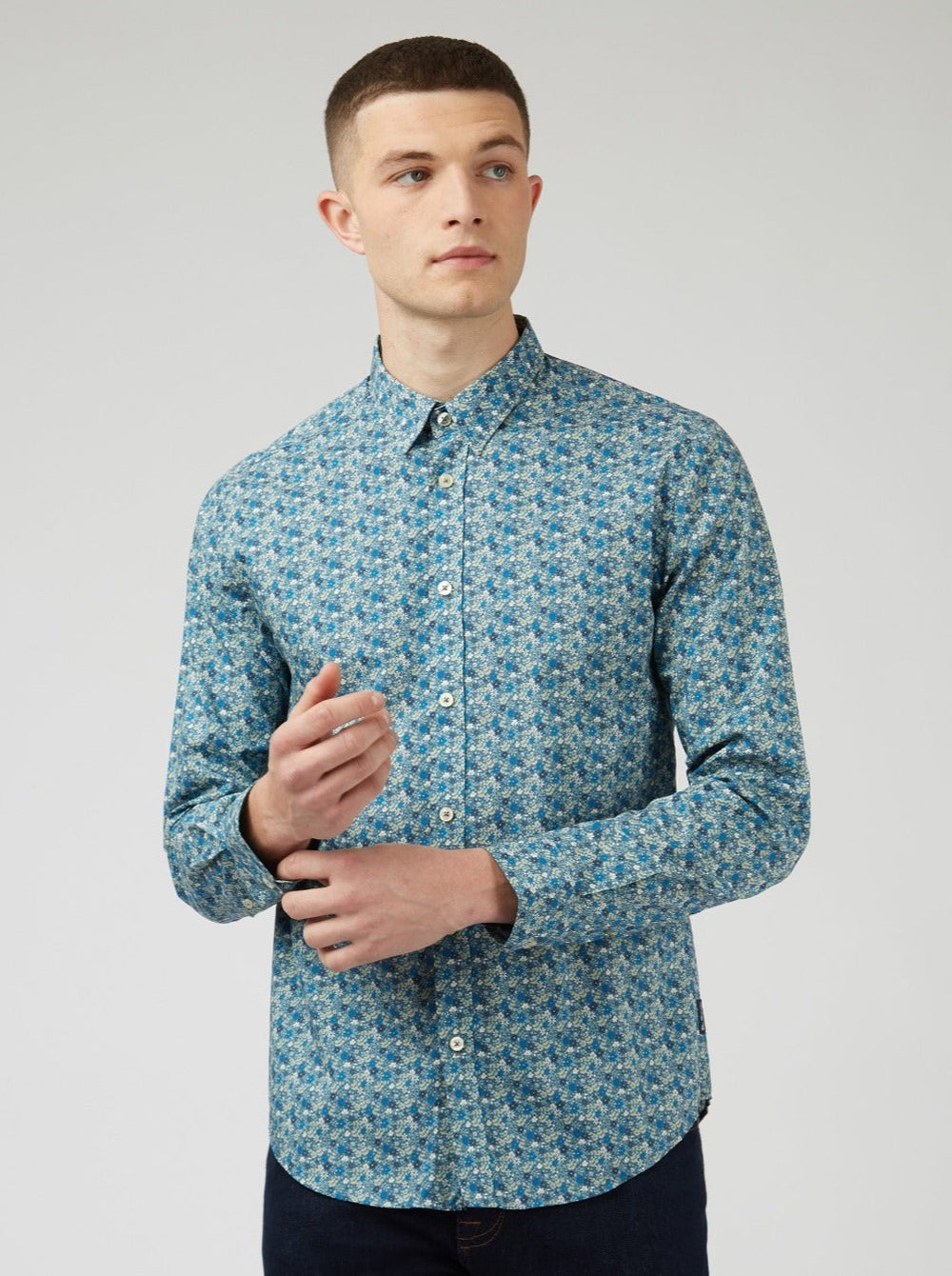 Chemises Ben Sherman Floral Print Long-Sleeve Bleu Grise | NRI-86244151